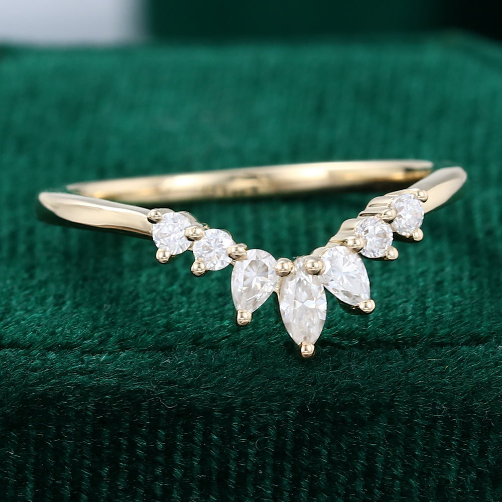 0.27 Round, Pear & Marquise Moissanite Curved Wedding Band