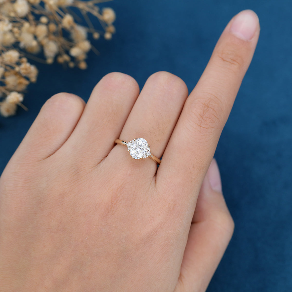 1.33 CT Oval Shaped Moissanite Cluster Engagement Ring