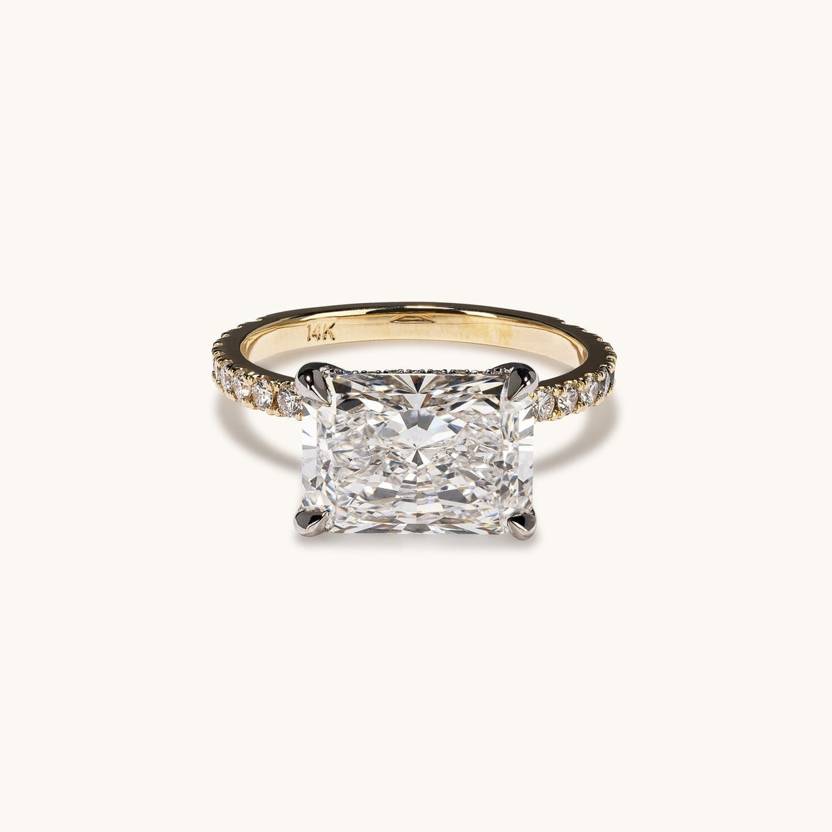 Stunning 4.06 CT East West Radiant Moissanite Engagement Ring with Hidden Halo & Pave Design 1