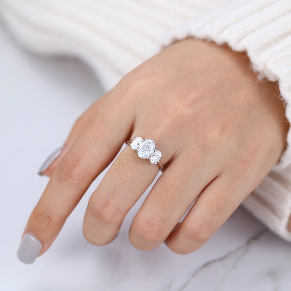 1.91 CT Oval Three Stone Moissanite Engagement Ring