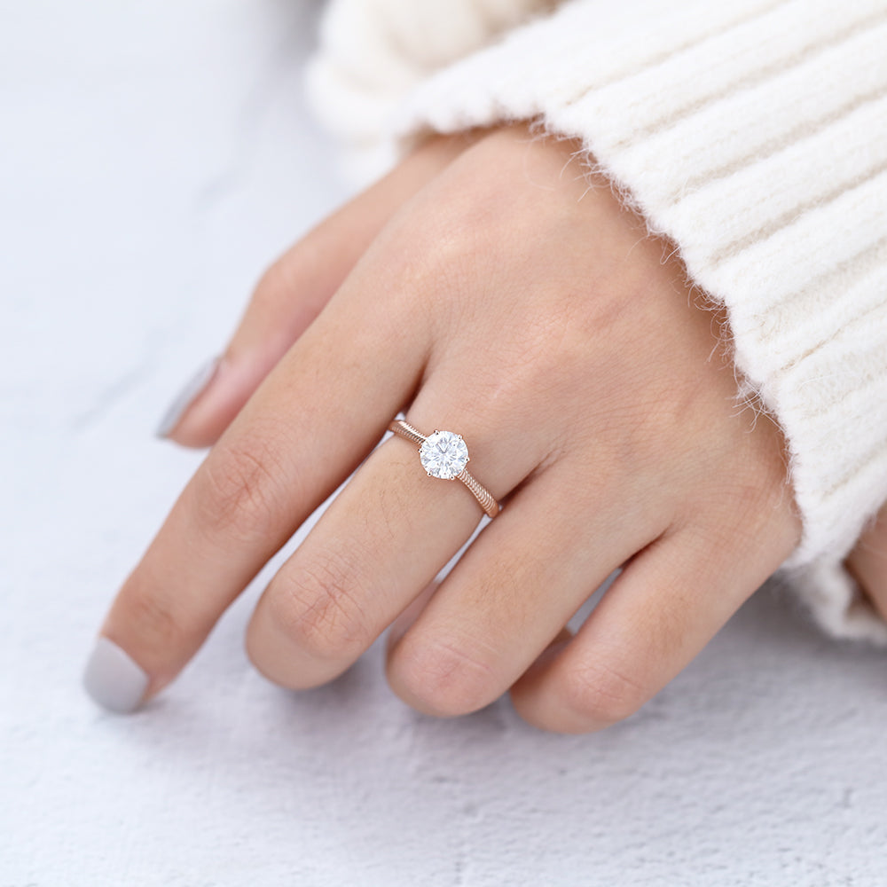 0.88 CT Round Solitaire Moissanite Engagement Ring