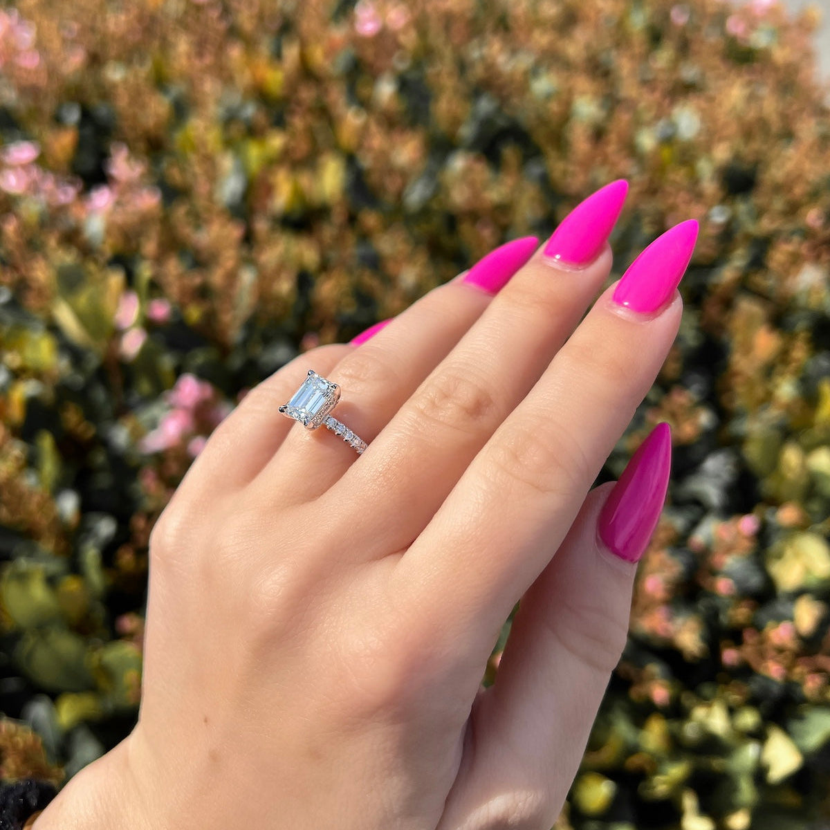 1.73 CT Emerald Pave Moissanite Engagement Ring