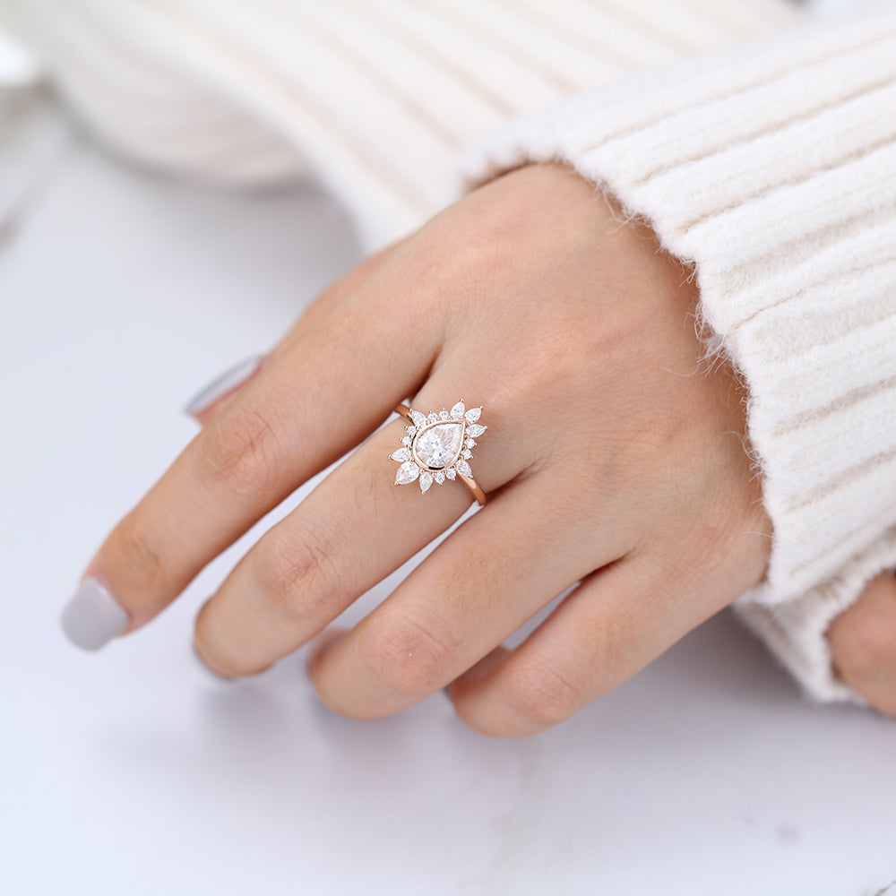0.57 CT Pear Cluster Lab-Grown Diamond Engagement Ring