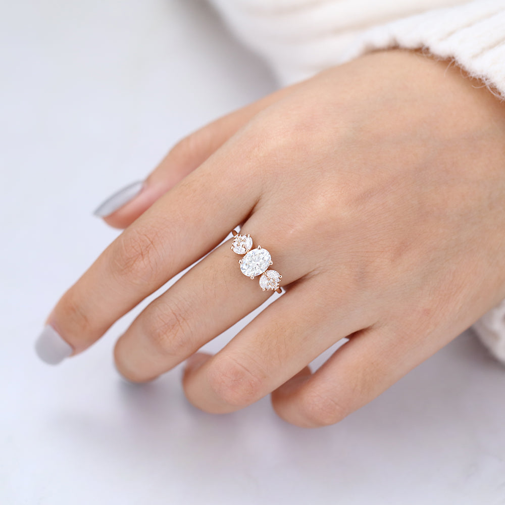 1.33 CT Oval Cluster Lab-Grown Diamond Engagement Ring