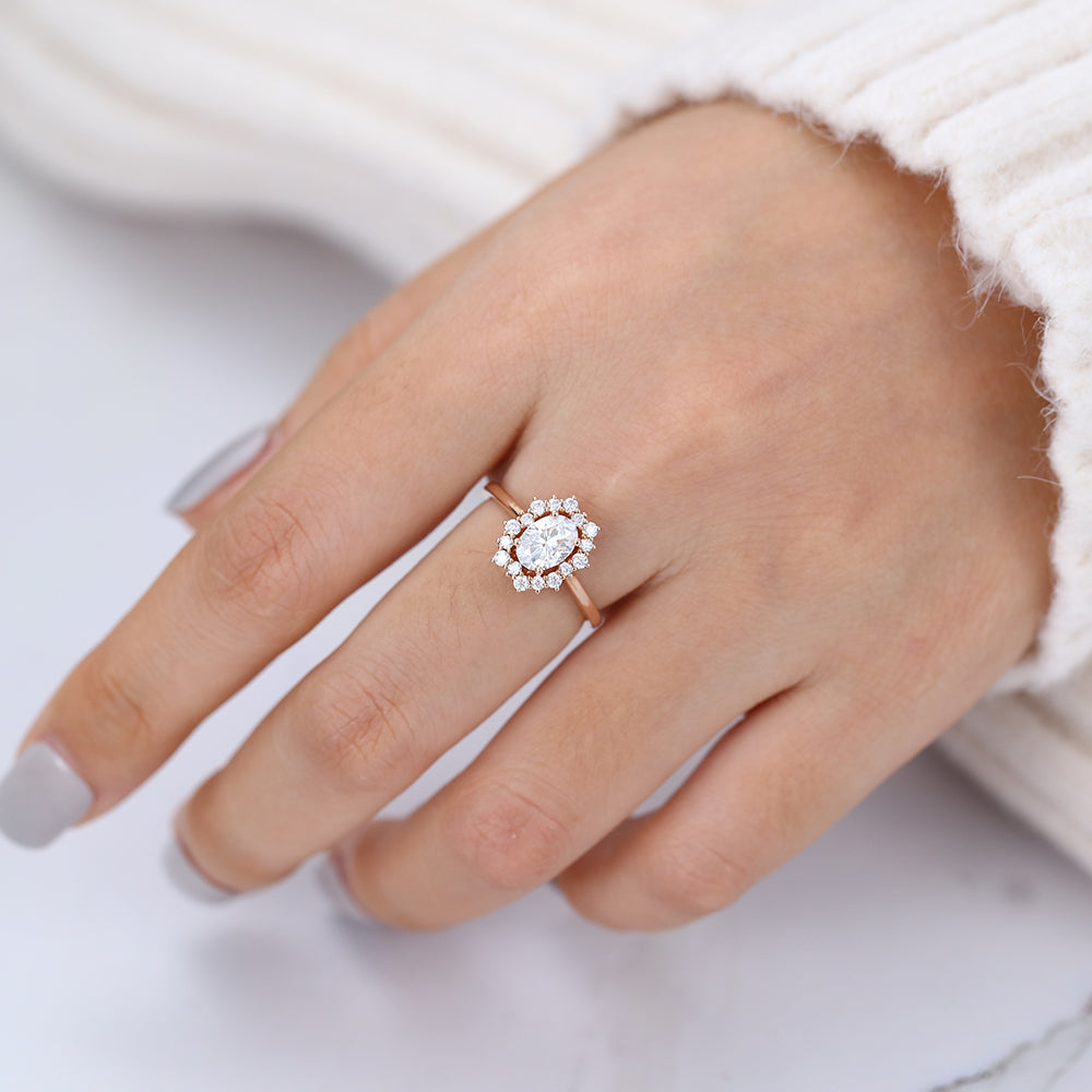 1 CT Oval Cluster Lab-Grown Diamond Engagement Ring