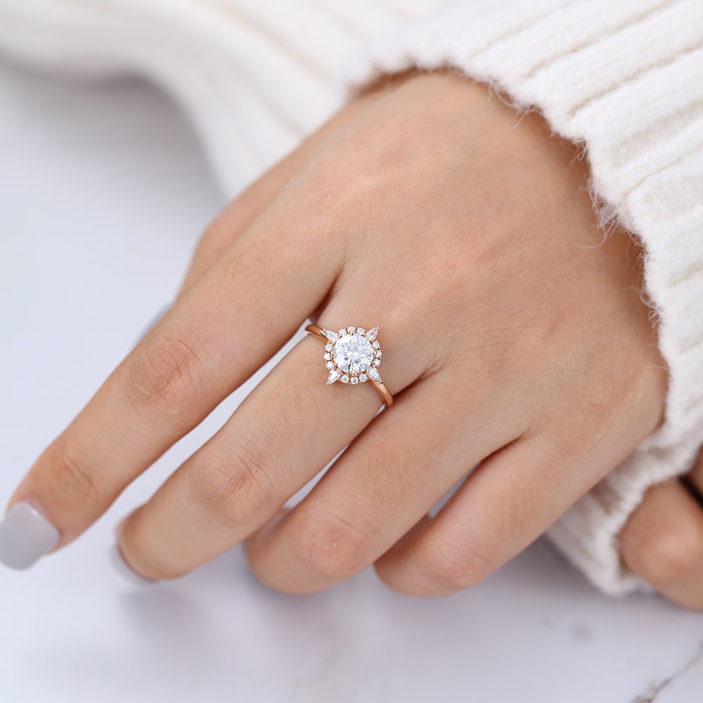 0.88 CT Round Cluster Lab-Grown Diamond Engagement Ring