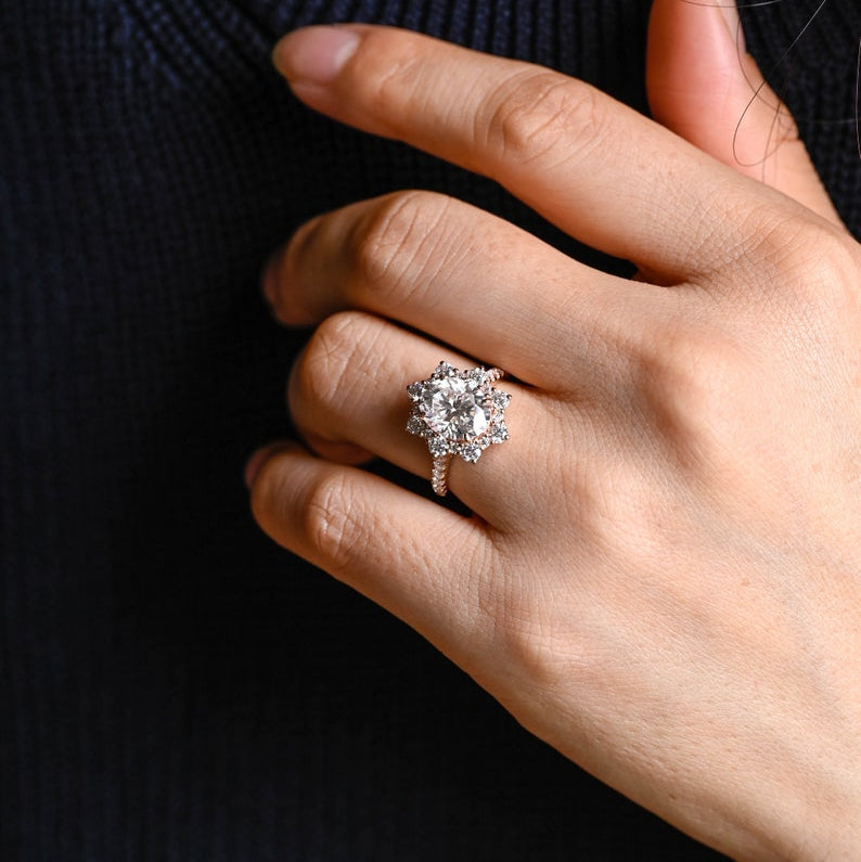 Stunning 1.0 - 2.0 CT Oval Moissanite Engagement Ring with Pave & Halo Design 6