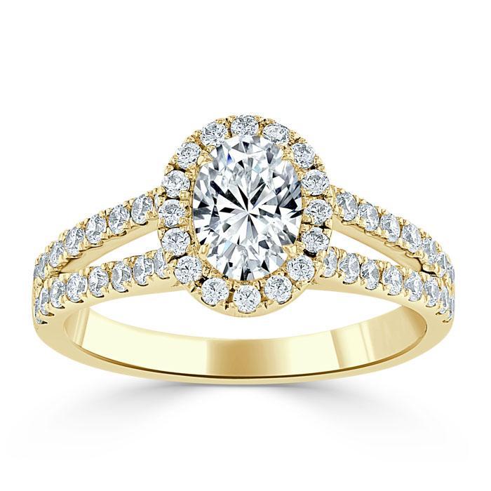 0.94 CT Oval Cut Halo Split Shank Setting Moissanite Engagement Ring