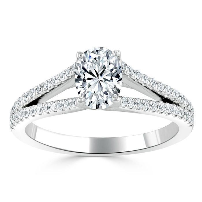0.75 CT Oval Cut Solitaire Split Shank Style Moissanite Engagement Ring
