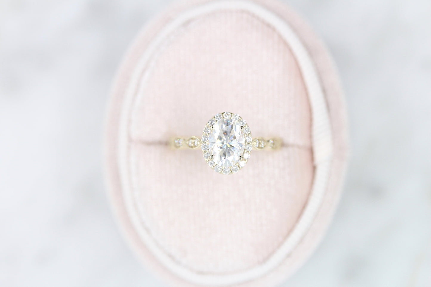 1.33 CT Oval Cut Halo Moissanite Engagement Ring