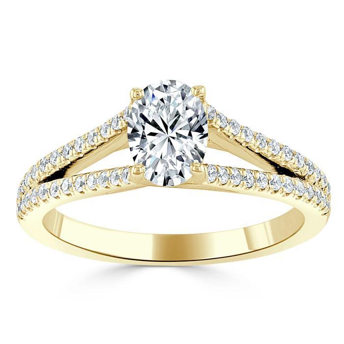 0.75 CT Oval Cut Solitaire Split Shank Style Moissanite Engagement Ring