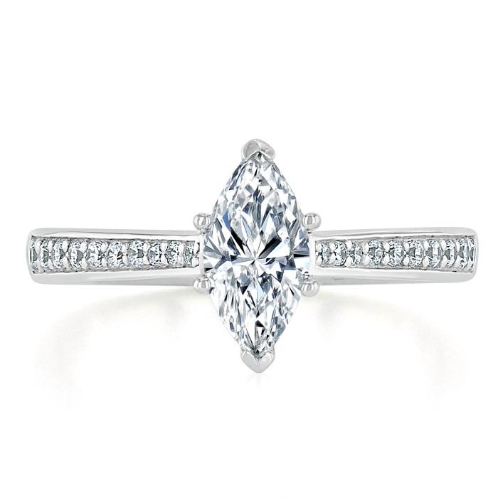 1.0 CT Marquise Cut Solitaire Channel Pave Moissanite Engagement Ring