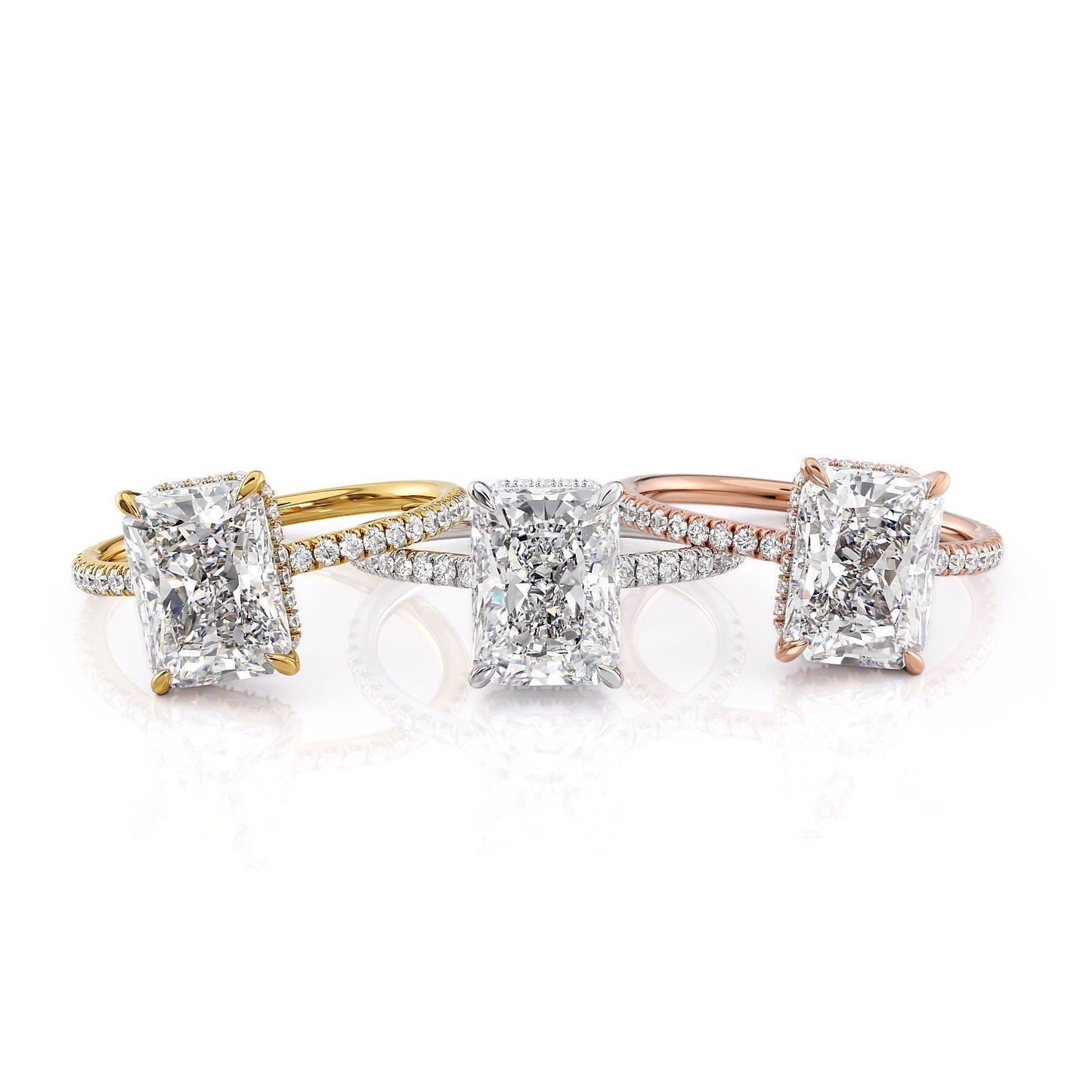 3.5 CT Radiant Hidden Halo Pave Moissanite Engagement Ring