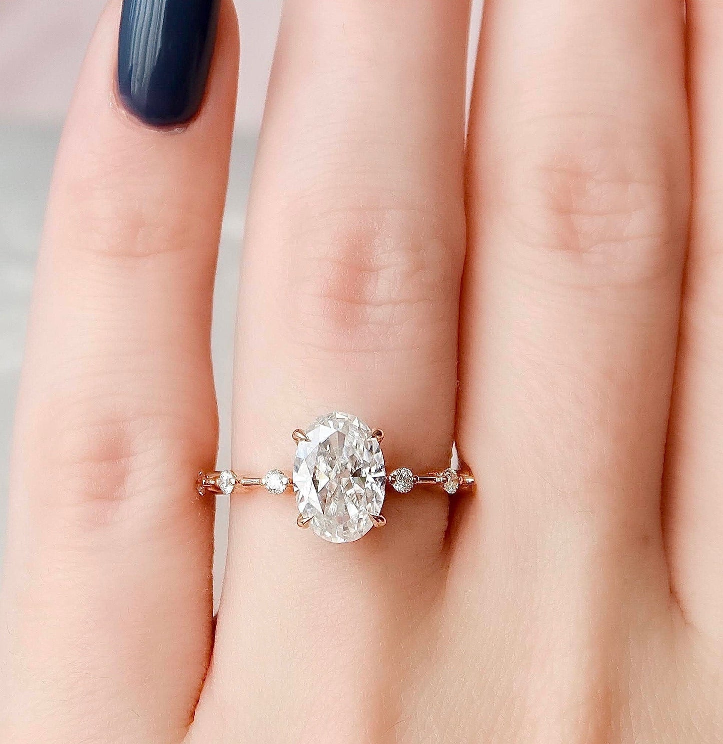 2.0 CT Oval Cut Dainty Pave Moissanite Engagement Ring