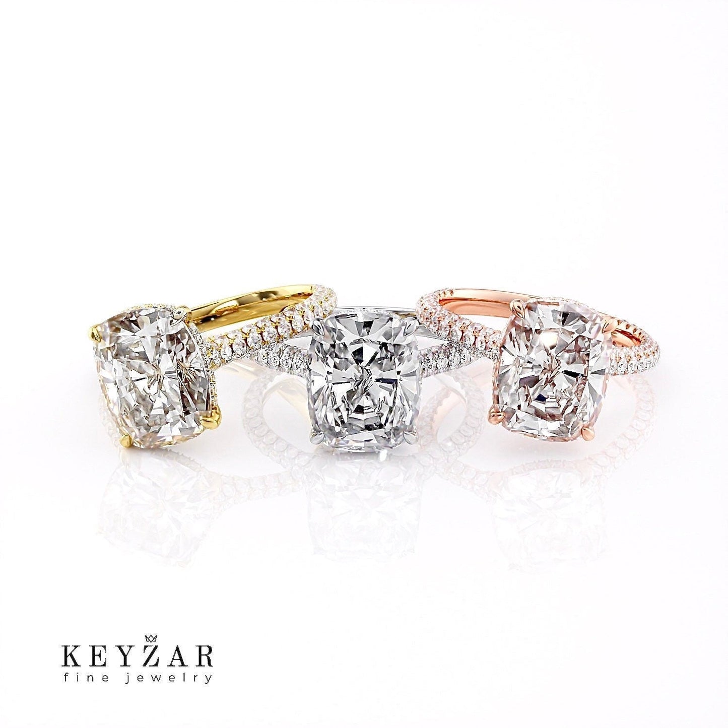 6.0 CT Cushion Solitaire & Pave Setting Moissanite Engagement Ring