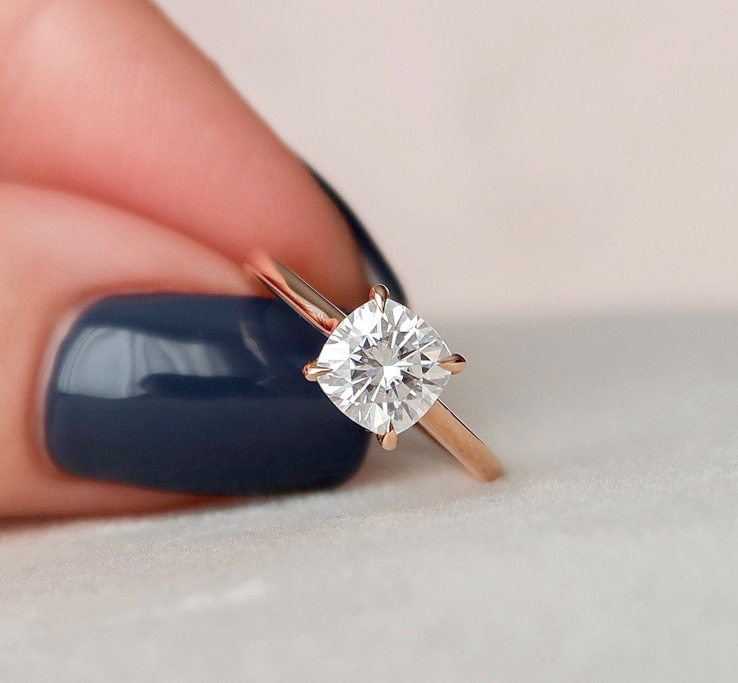 2.0 CT Cushion Hidden Halo & Solitaire Moissanite Engagement Ring