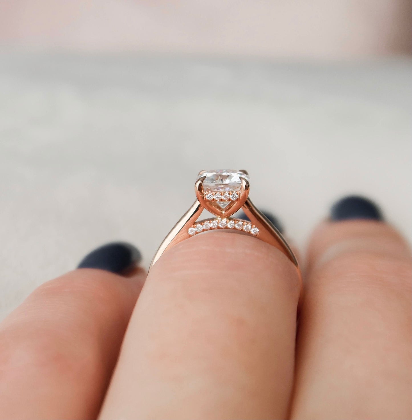 2.0 CT Cushion Hidden Halo & Solitaire Moissanite Engagement Ring