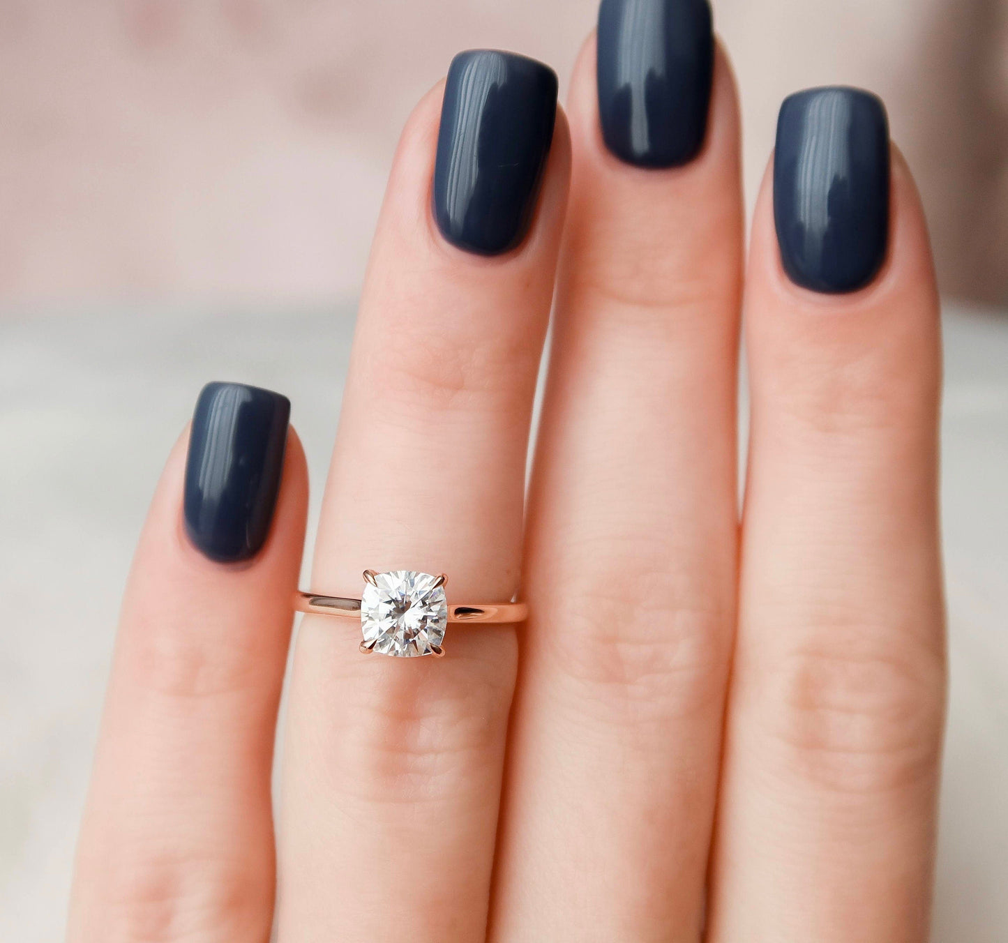 2.0 CT Cushion Hidden Halo & Solitaire Moissanite Engagement Ring