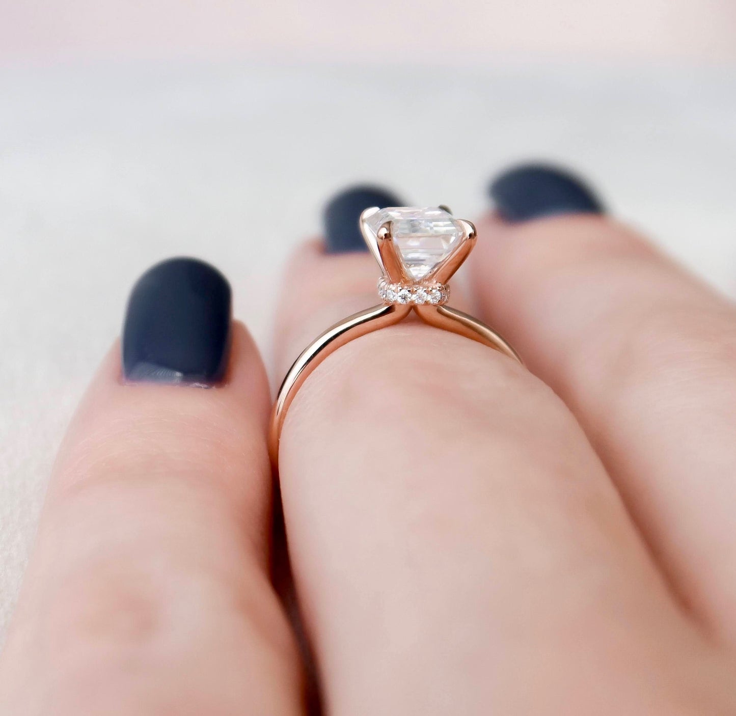 2.0 CT Emerald Hidden Halo & Solitaire Moissanite Engagement Ring