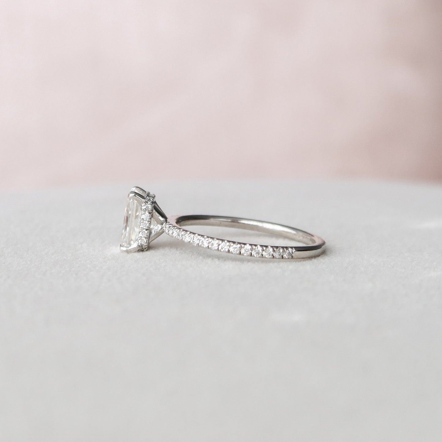 1.5 CT Radiant Hidden Halo Pave Moissanite Engagement Ring