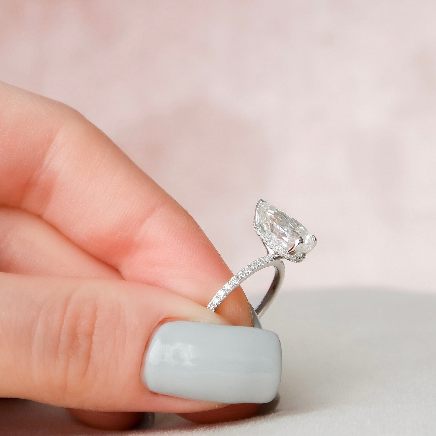 2.0 CT Pear Cut Pave & Hidden Halo Style Moissanite Engagement Ring