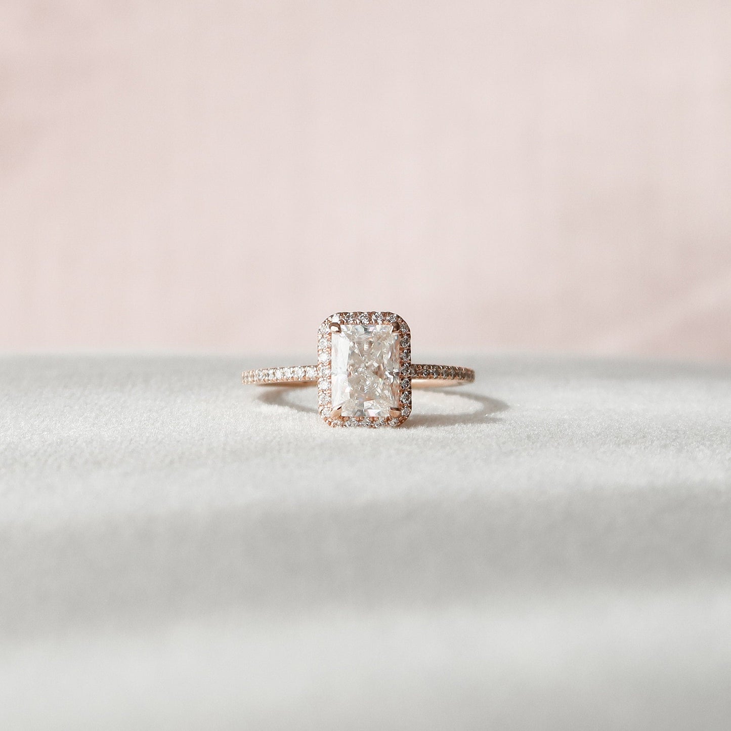2.0 CT Radiant Halo Pave Moissanite Engagement Ring