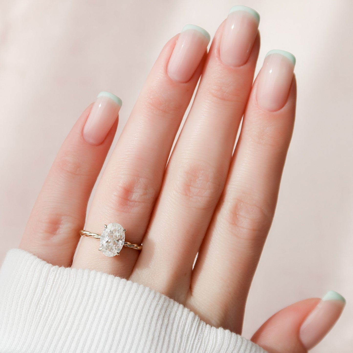 2.0 CT Oval Twisted Band & Hidden Halo Moissanite Engagement Ring