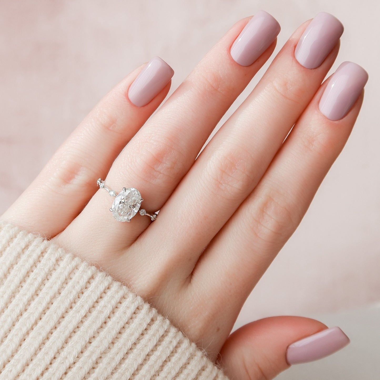 2.0 CT Oval Cut Dainty Pave Moissanite Engagement Ring