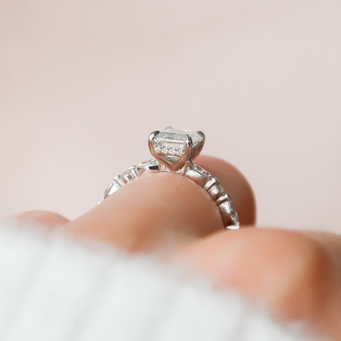 2.0 Emerald Hidden Halo & Pave Setting Moissanite Engagement Ring