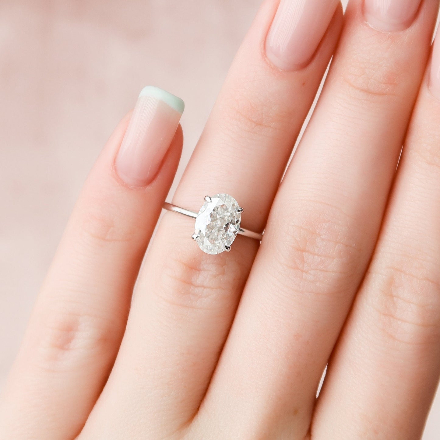 2.0 CT Oval Solitaire & Hidden Halo Moissanite Engagement Ring
