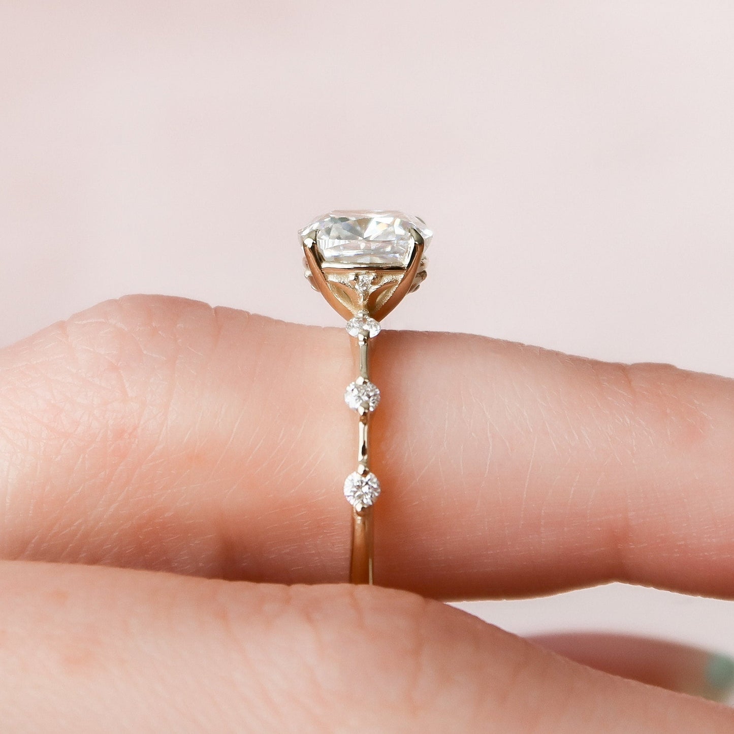 2.0 CT Cushion Dainty Pave Moissanite Engagement Ring