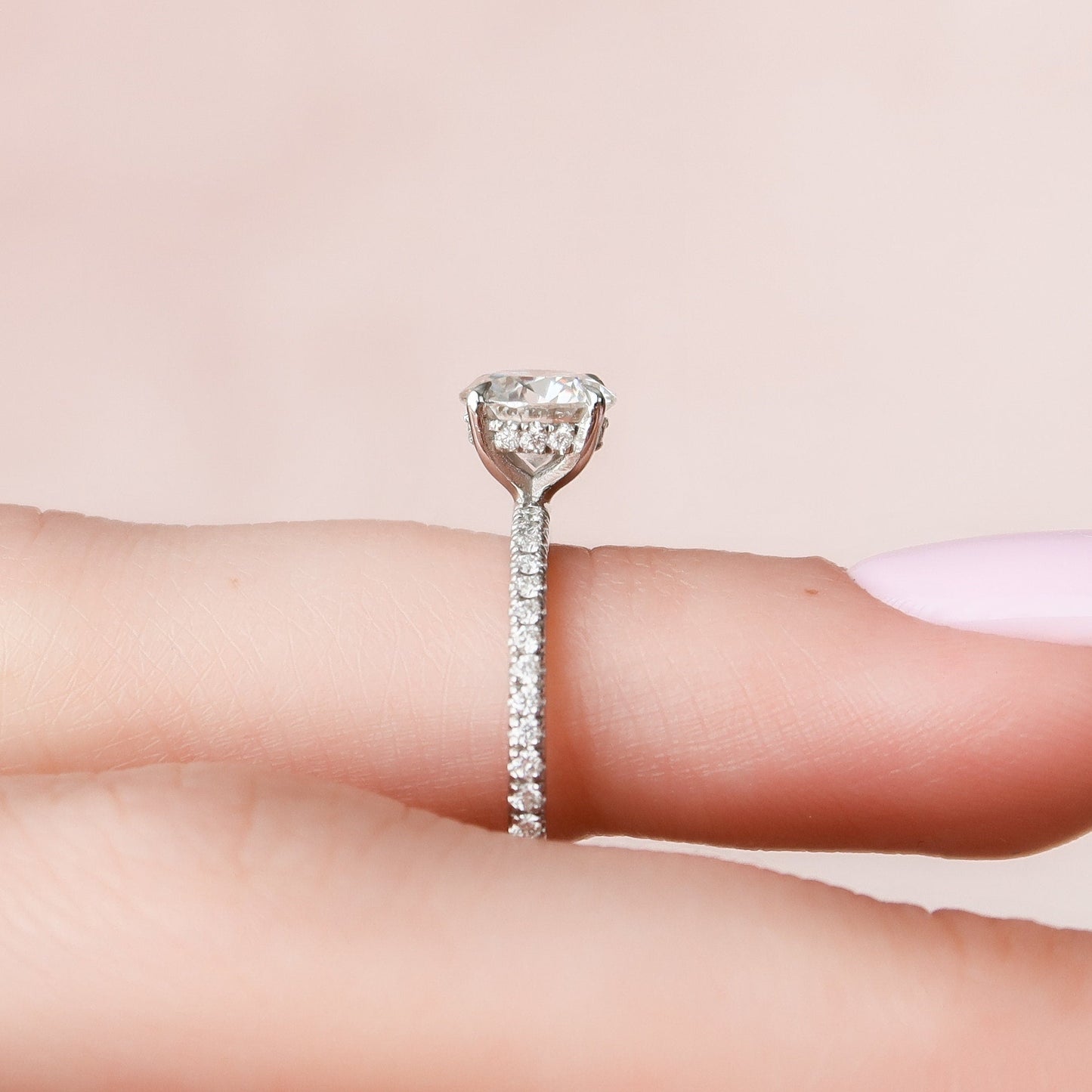 1.0 CT Round Hidden Halo & Pave Setting Moissanite Engagement Ring