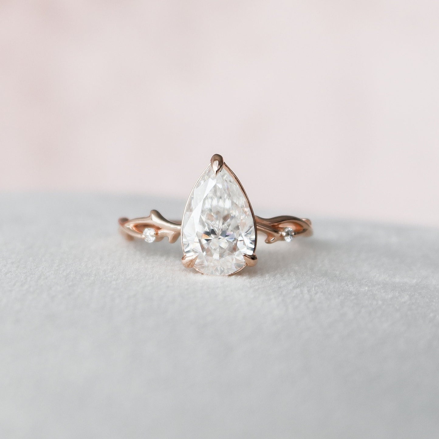 2.0 CT Pear Cut Twig Pave Style Moissanite Engagement Ring