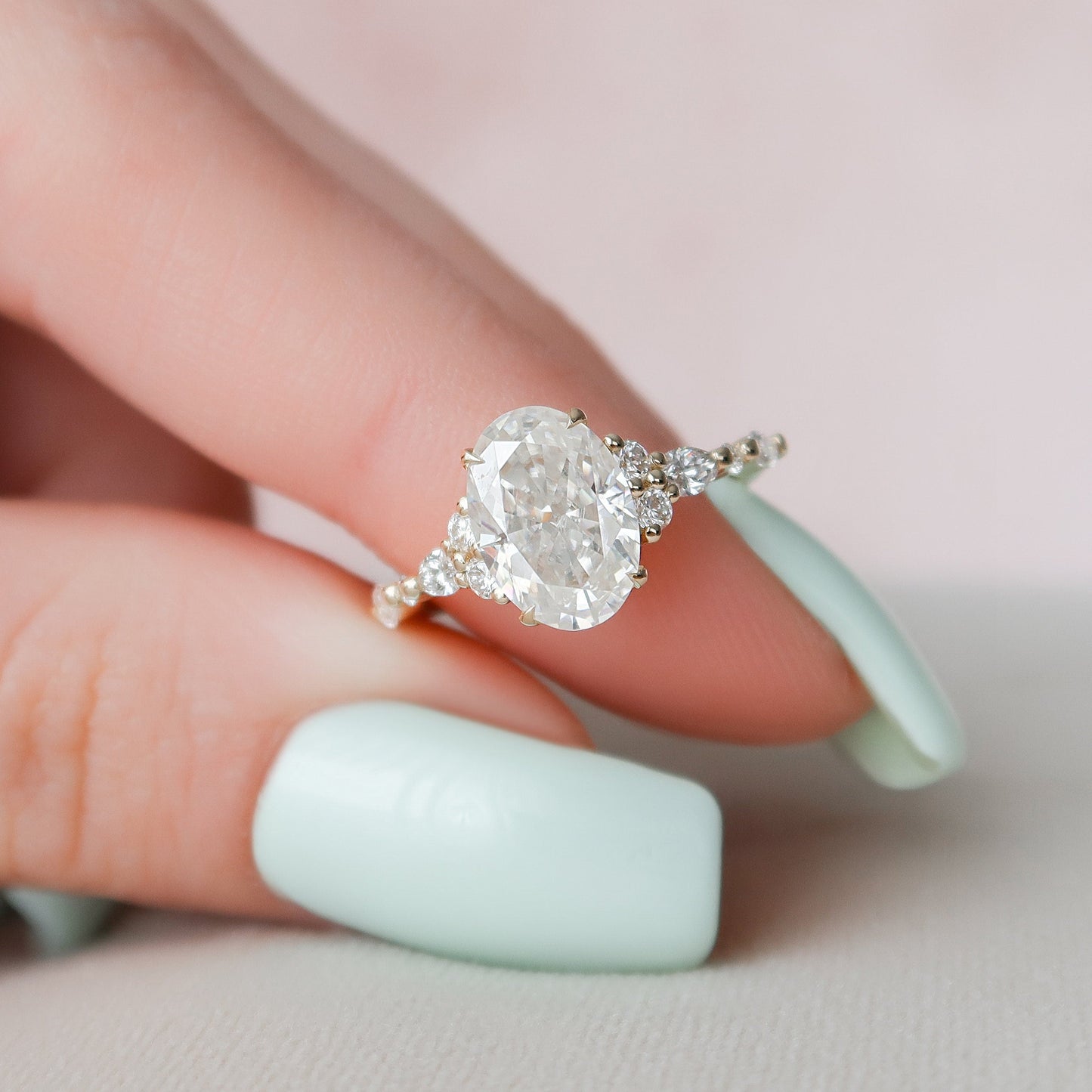 2.0 CT Oval Cluster Art Deco Style Moissanite Engagement Ring