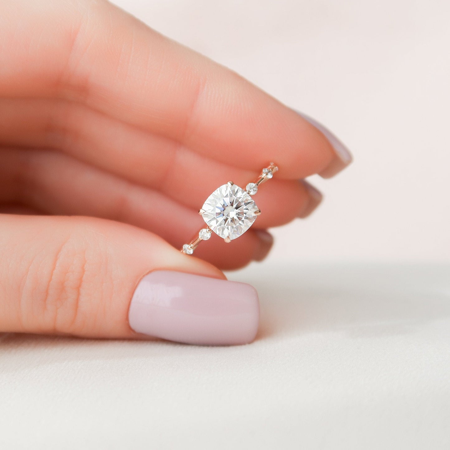 2.0 CT Cushion Dainty Pave Moissanite Engagement Ring