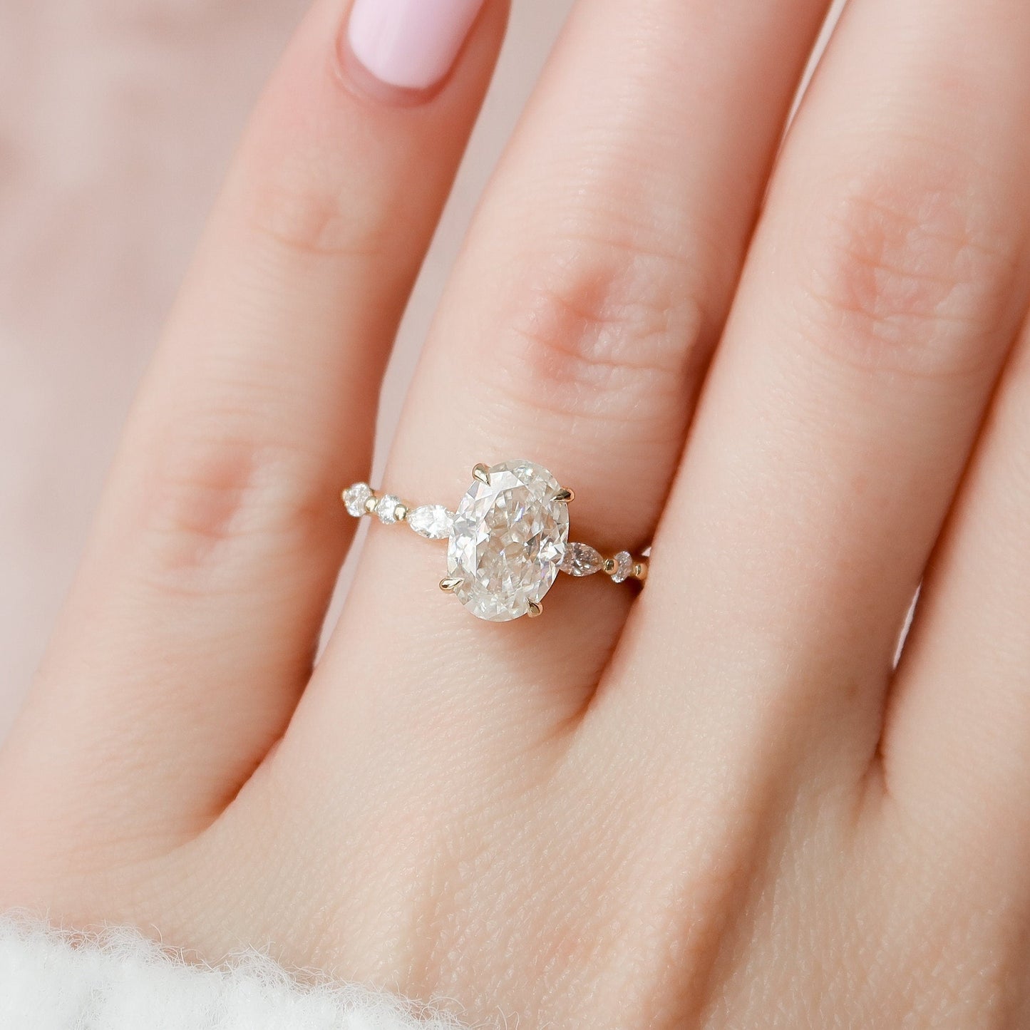2.0 CT Oval Pave Hidden Halo Moissanite Engagement Ring