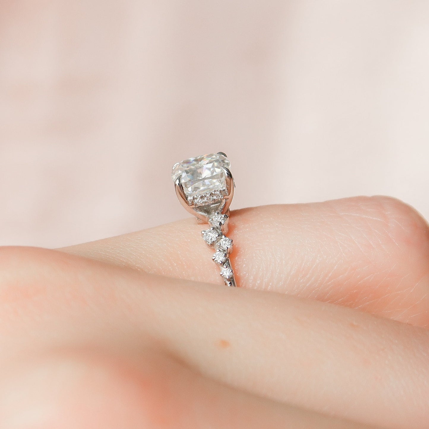 1.50 CT Cushion Pave Setting Moissanite Engagement Ring