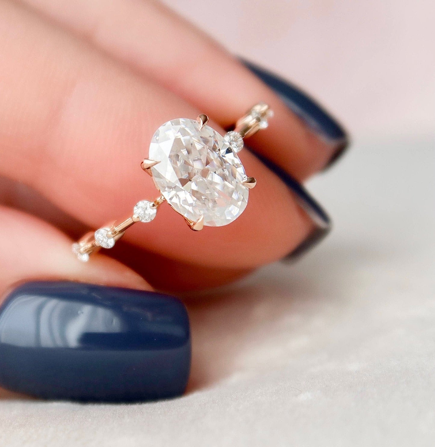 2.0 CT Oval Cut Dainty Pave Moissanite Engagement Ring