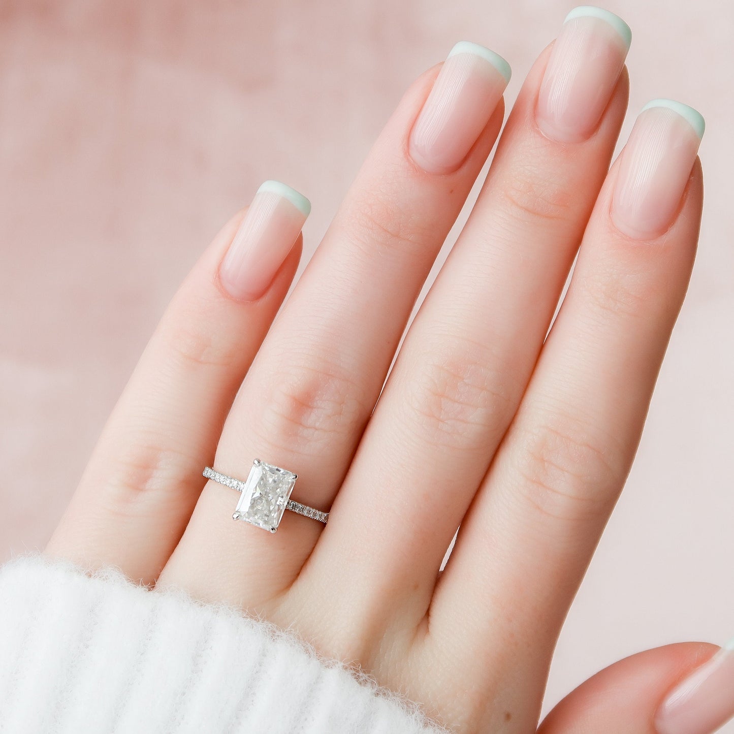 2.0 CT Radiant Hidden Halo & Pave Style Moissanite Engagement Ring