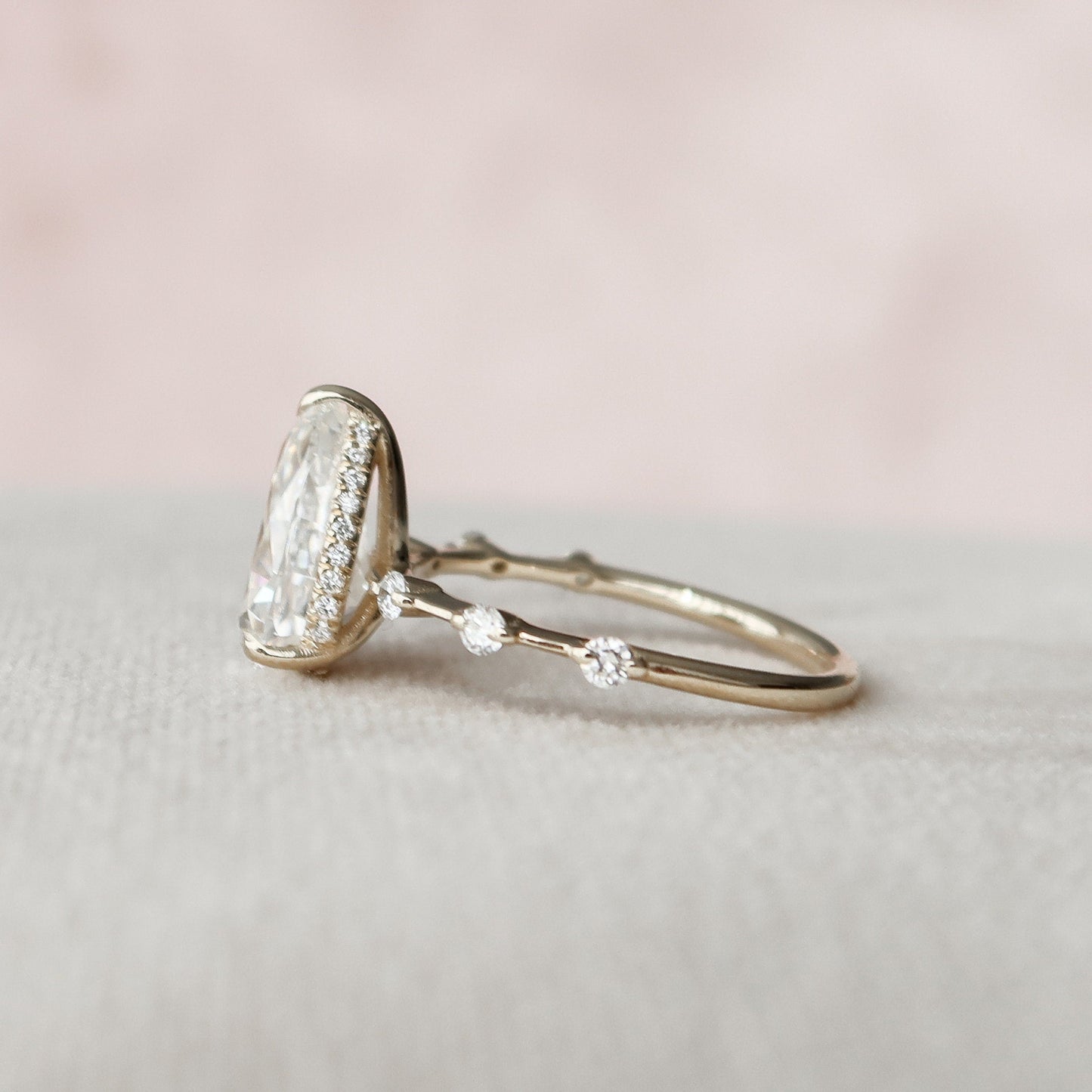 2.0 CT Pear Dainty Pave & Hidden Halo Moissanite Engagement Ring