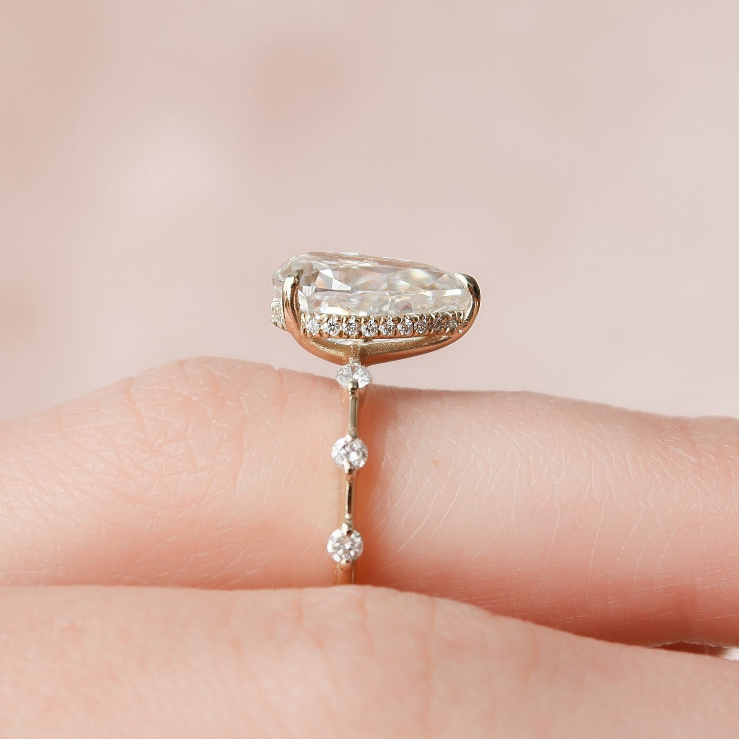 2.0 CT Pear Dainty Pave & Hidden Halo Moissanite Engagement Ring