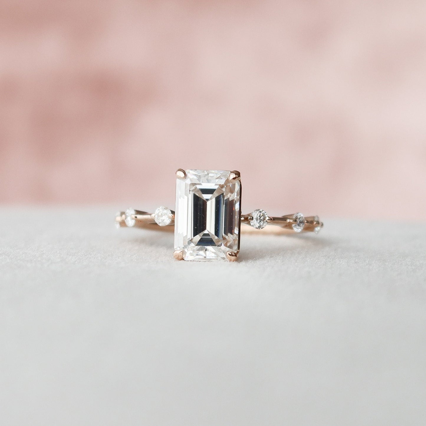 2.0 CT Emerald Dainty Pave Moissanite Engagement Ring