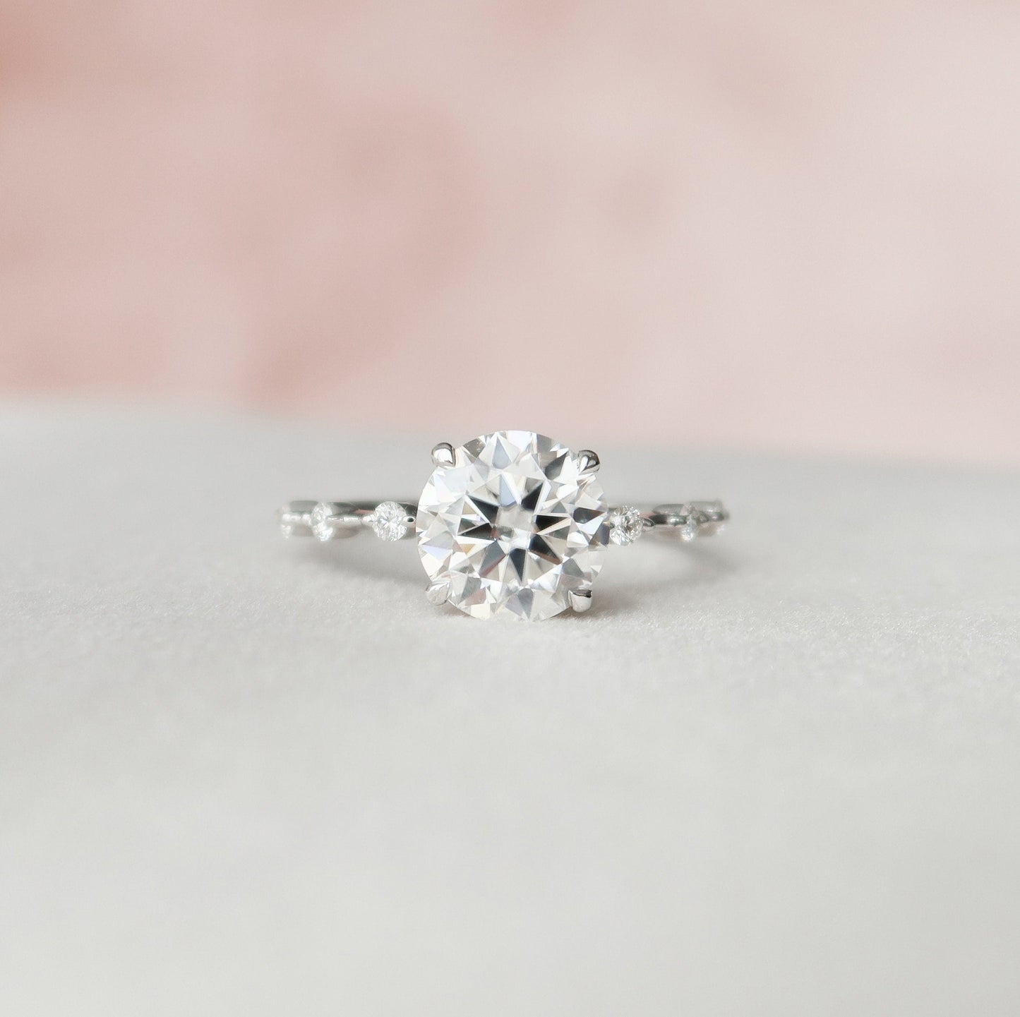 2.0 CT Round Dainty Pave Moissanite Engagement Ring