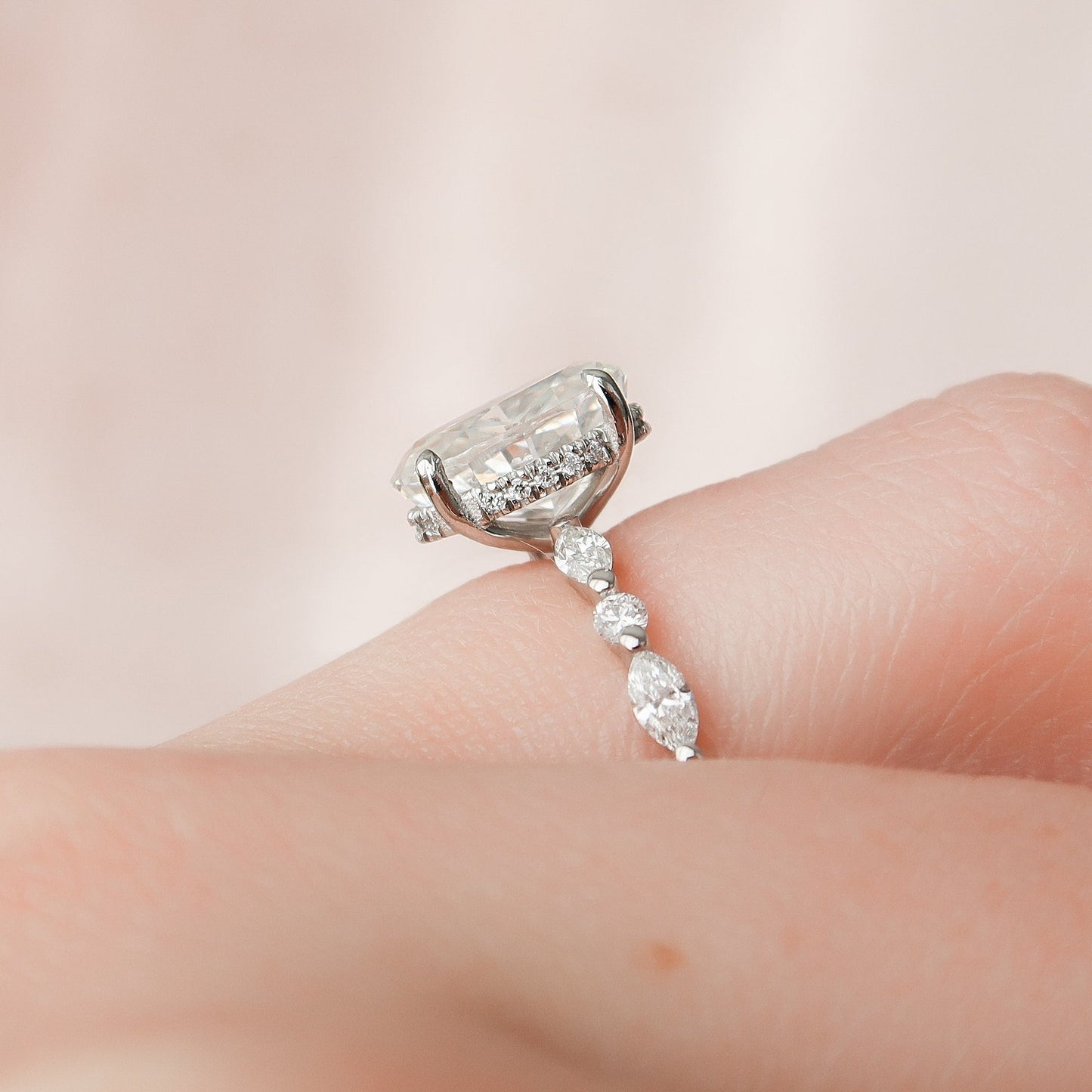 2.0 CT Oval Pave Hidden Halo Moissanite Engagement Ring