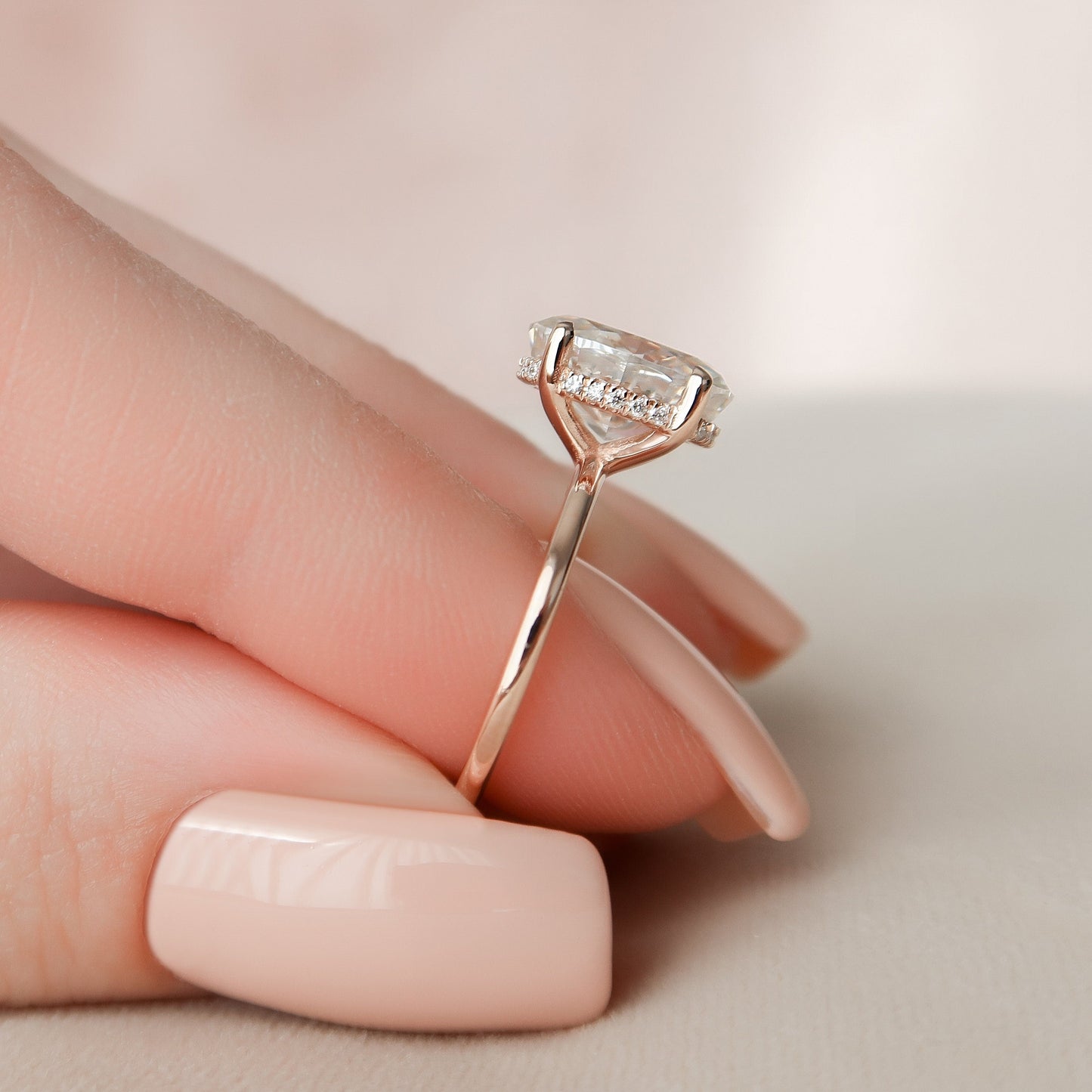2.0 CT Oval Solitaire & Hidden Halo Moissanite Engagement Ring
