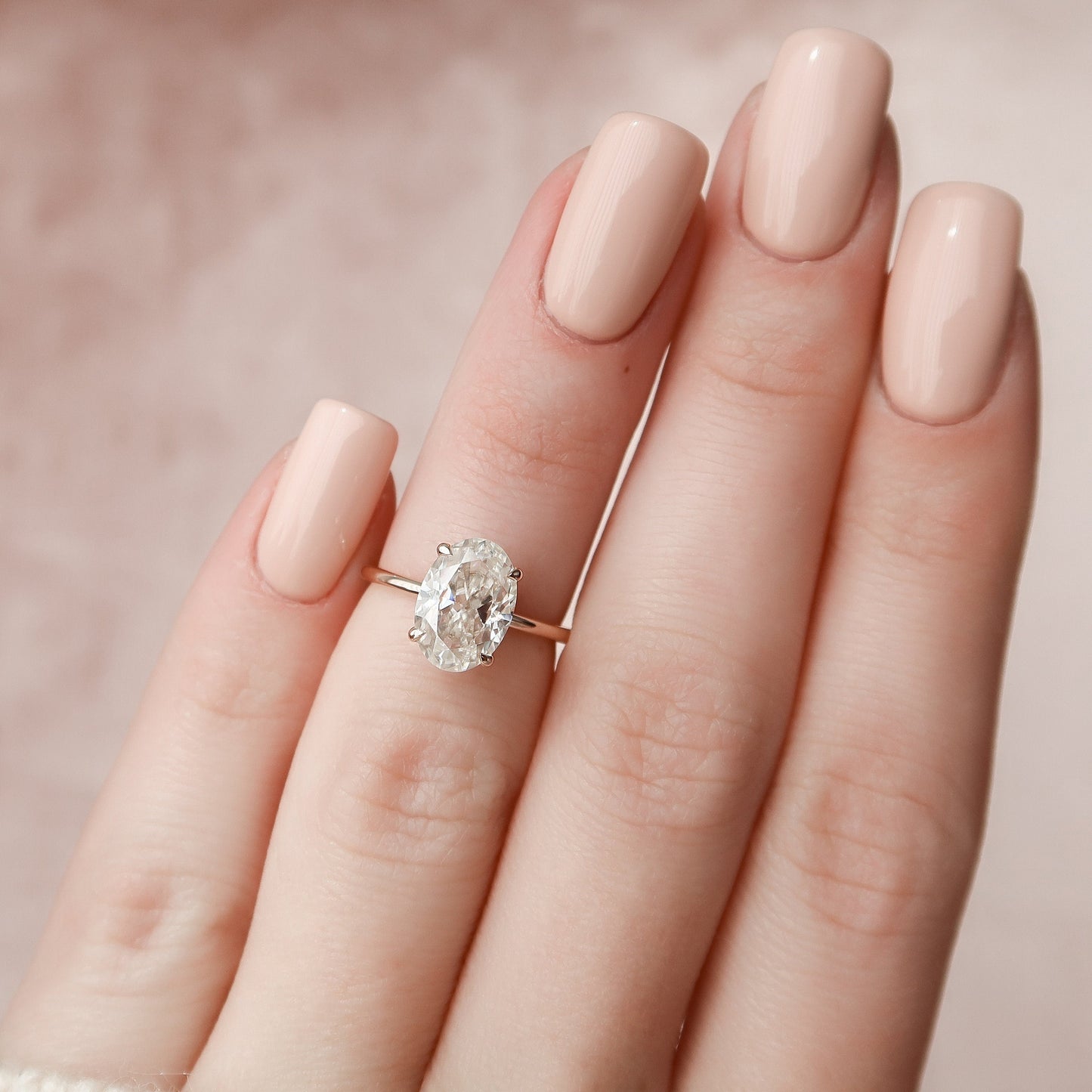 2.0 CT Oval Solitaire & Hidden Halo Moissanite Engagement Ring