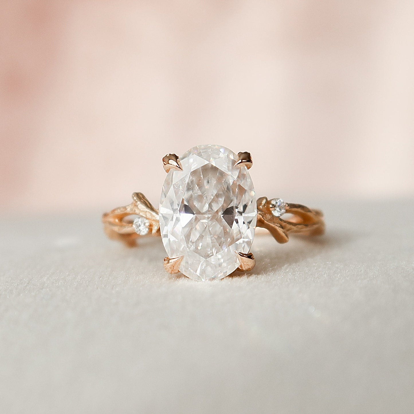 2.0 CT Oval Cut Twig Style Moissanite Engagement Ring