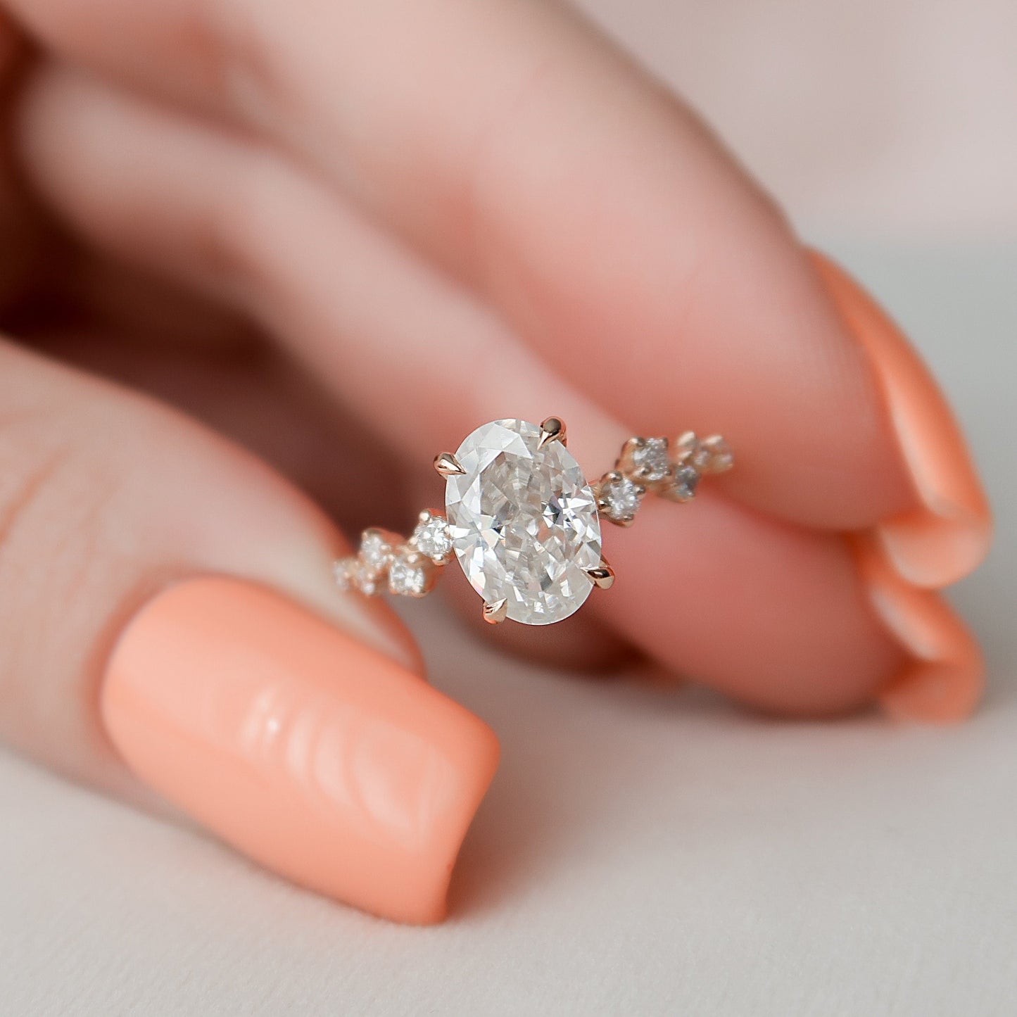 1.5 CT Oval Pave Moissanite Engagement Ring With Hidden Halo Setting