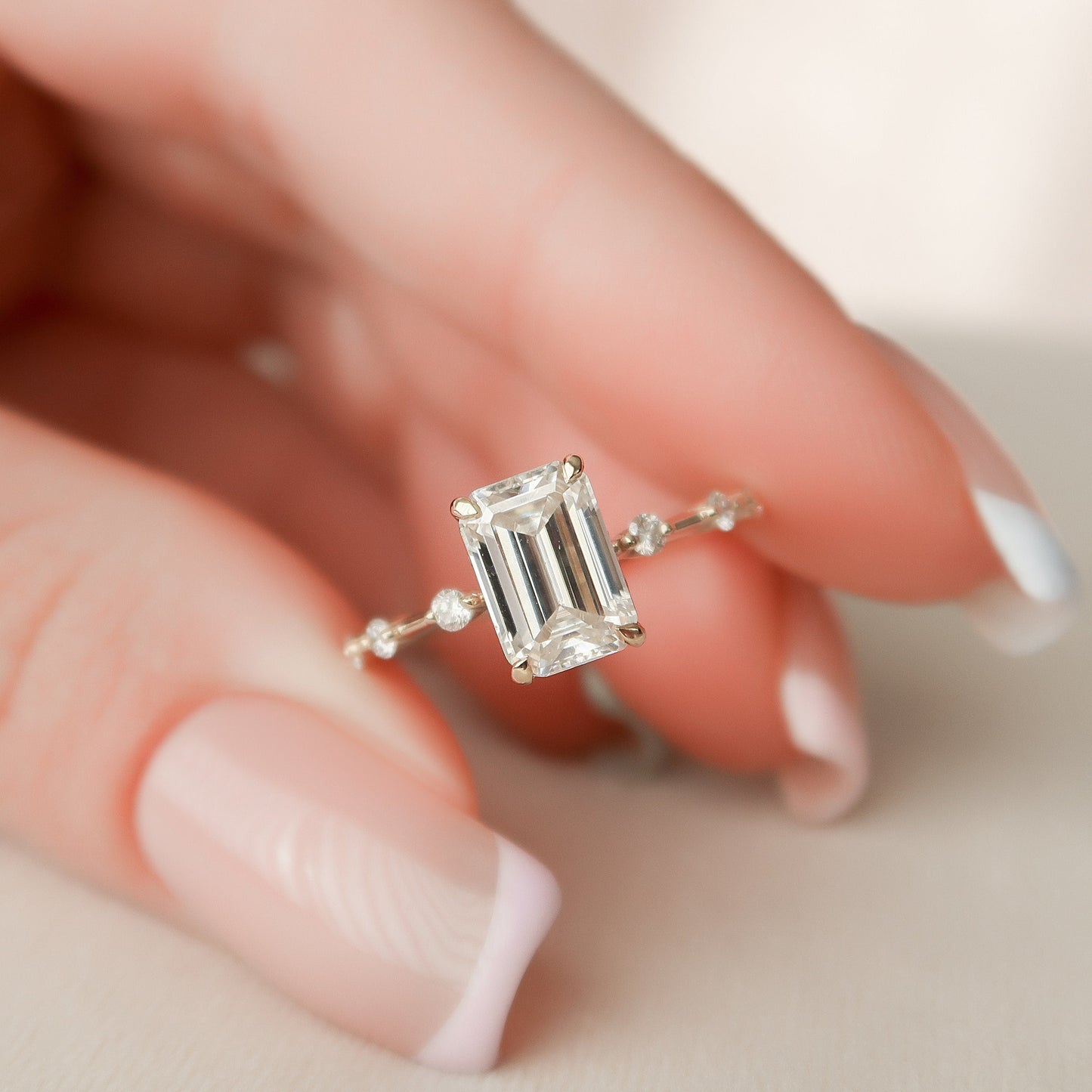 2.0 CT Emerald Dainty Pave Moissanite Engagement Ring
