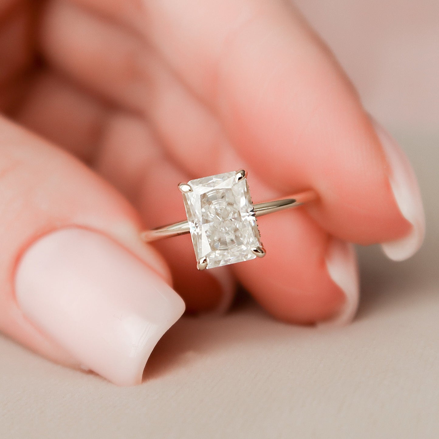 2.0 CT Radiant Solitaire & Hidden Halo Moissanite Engagement Ring